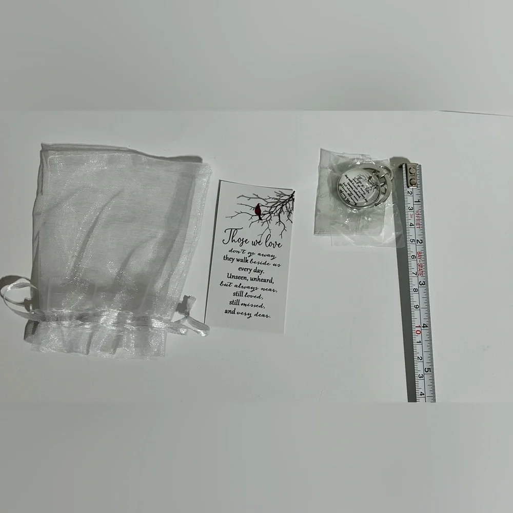 Those We Love Sentiment Keychain Trinket Silver Drawstring Bag Sentimental Card
